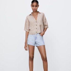 Zara CROPPED WHITE LINEN SHIRT - Size M